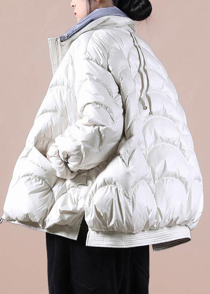 Fine Beige Down Coat Winter Stand Collar Zippered Coats