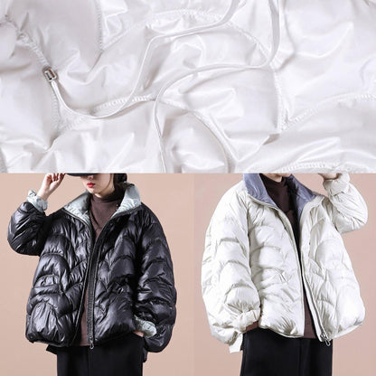 Fine Beige Down Coat Winter Stand Collar Zippered Coats