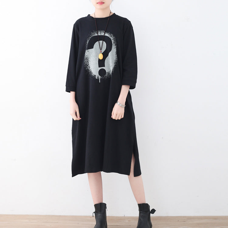Fine Black Alphabet Cotton Caftans Side Open Gown New Brief Caftans