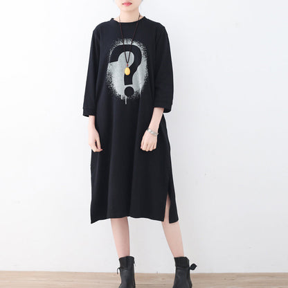 Fine Black Alphabet Cotton Caftans Side Open Gown New Brief Caftans