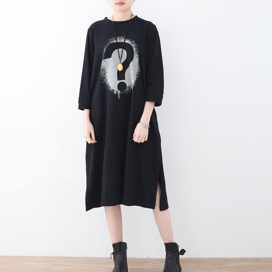 Fine Black Alphabet Cotton Caftans Side Open Gown New Brief Caftans