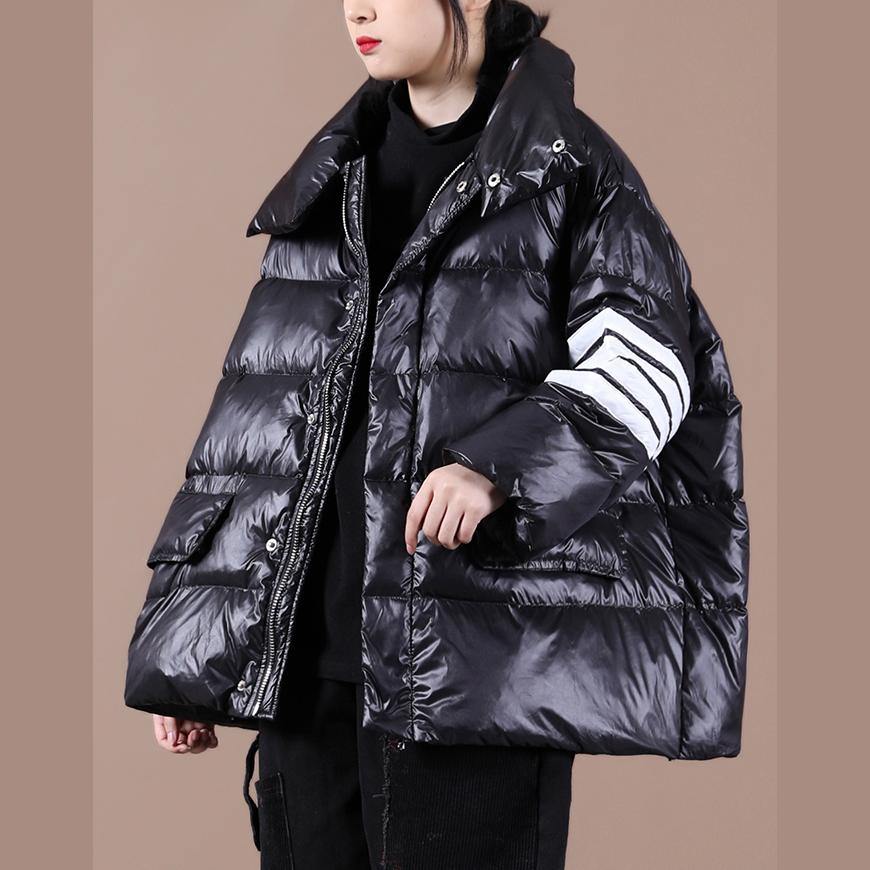 Fine Black Duck Down Coat Parka Stand Collar Zippered New Winter Outwear