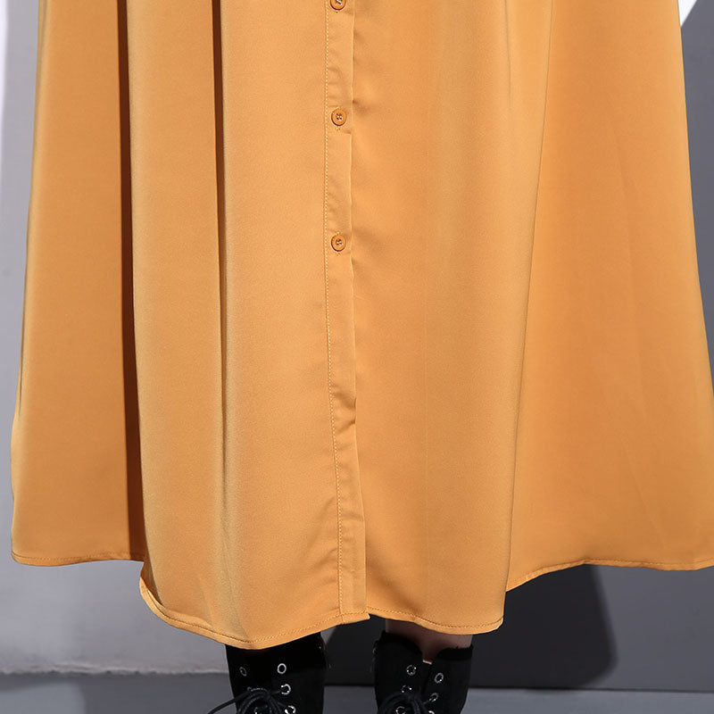 Fine Black Long Silk Cotton Blended Dress Oversized Stand Collar Traveling Dress Pockets Cinched Dresses