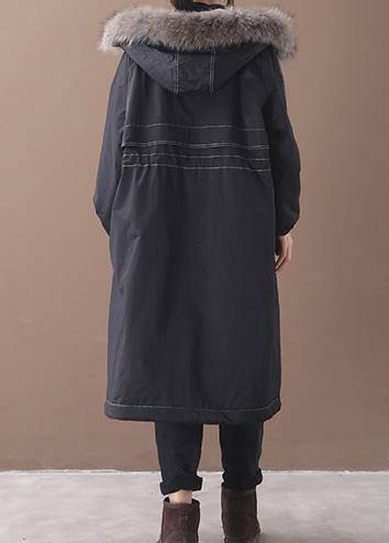 Fine Black Overcoat Snow Jackets Hooded True Fur Collar Outwear