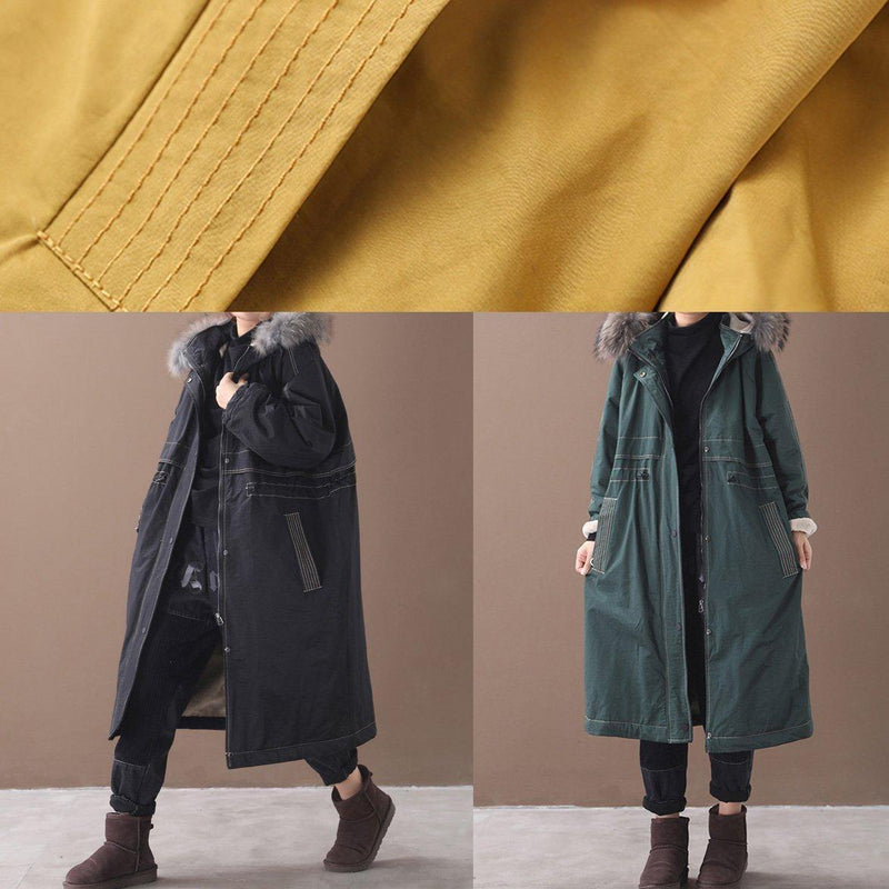 Fine Black Overcoat Snow Jackets Hooded True Fur Collar Outwear
