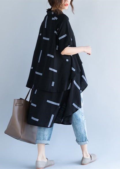 Fine Black Pure Cotton Blouse Oversize Traveling Blouse Fine Low High Design Short Sleeve Cotton Blouses