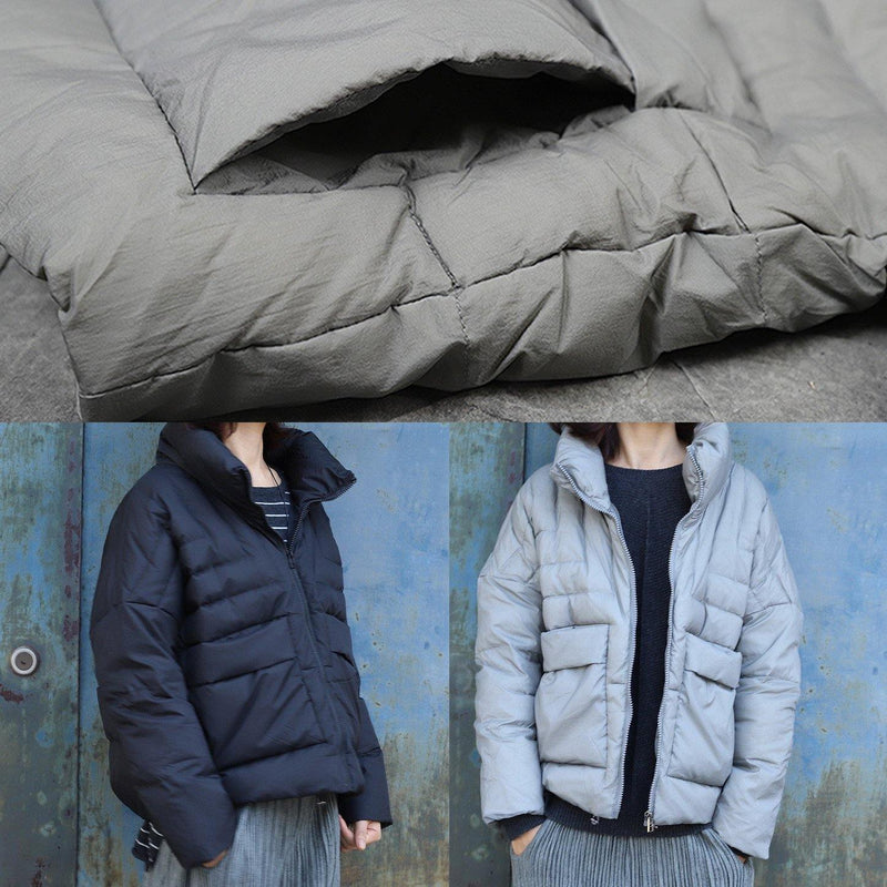 Fine Black Short Outwear Clothing Down Jacket Stand Collar Winter Outwear