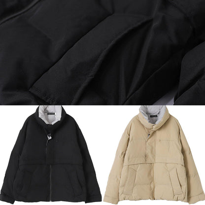 Fine Black Winter Outwear Loose Fitting Jackets Stand Collar Patchwork Outwear
