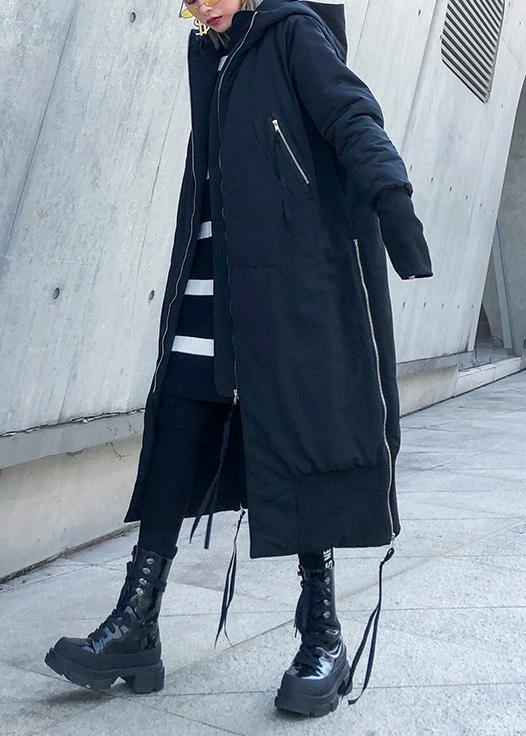 Fine Black Winter Parkas Oversize Hooded Zippered Winter Coats