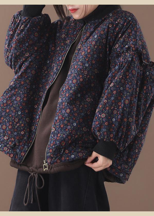 Fine Blue Coats for Loose Fitting Winter Jacket Zippered Outwear Patchwork O Neck