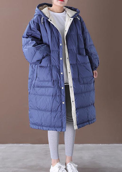 Fine Blue Cotton Blend Coat Clothing Snow Jackets Hooded Pockets Jackets