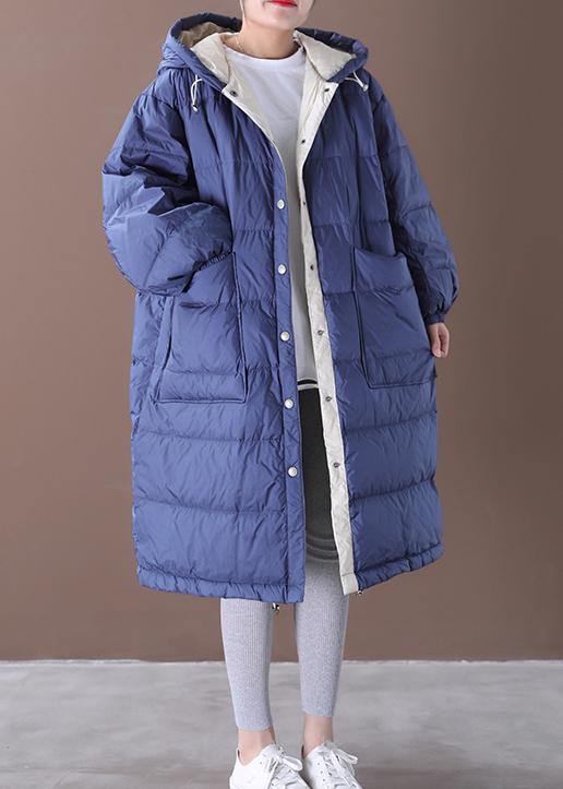 Fine Blue Cotton Blend Coat Clothing Snow Jackets Hooded Pockets Jackets