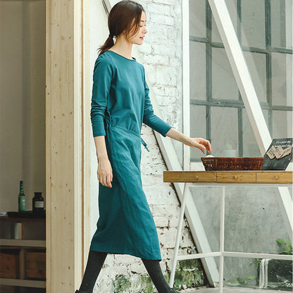 Fine Blue Clothing Dresses Tie Waist Asymmetrical Design Fine O Neck Midi Dress