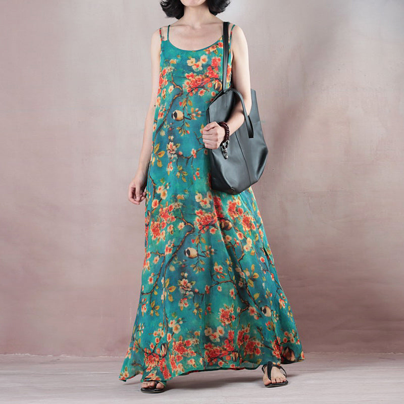 Fine Blue Summer Maxi Dress O Neck Spaghetti Strap Cocktail Dress a Line Skirts Maxi Dresses