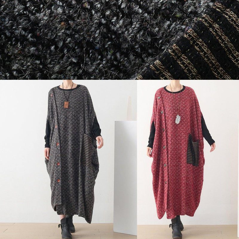 Fine Long Winter Dress Red O Neck Asymmetric Woolen Dress