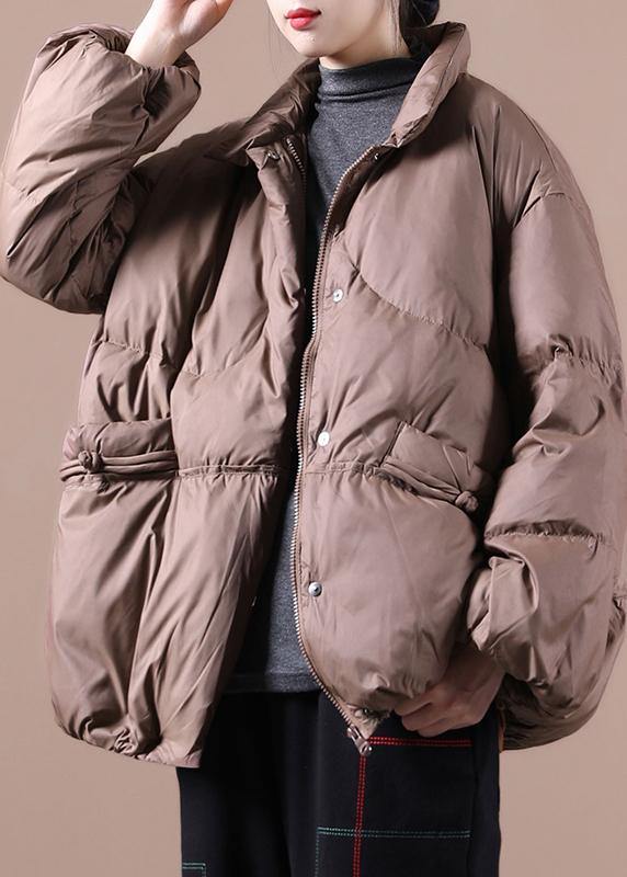 Fine Chocolate Goose Down Coat Down Jacket Stand Collar Chinese Button Overcoat