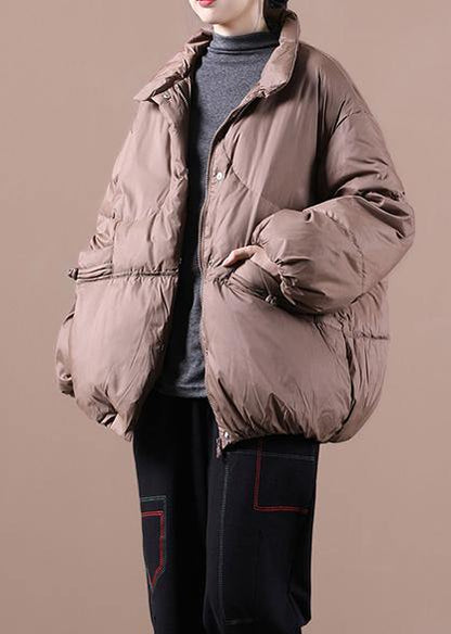 Fine Chocolate Goose Down Coat Down Jacket Stand Collar Chinese Button Overcoat