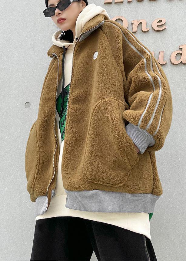 Fine Khaki Wool Winter Jackets Lapel Zippered Coats