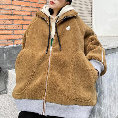 Fine Khaki Wool Winter Jackets Lapel Zippered Coats