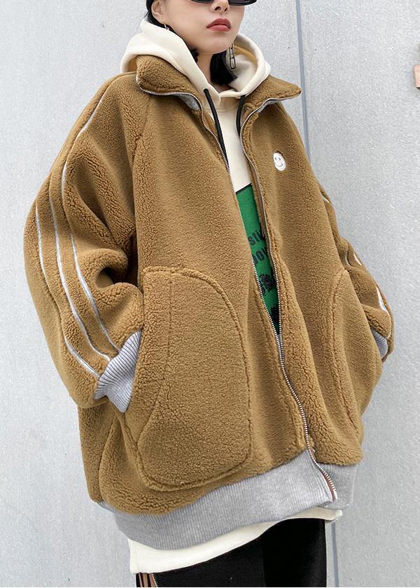 Fine Khaki Wool Winter Jackets Lapel Zippered Coats