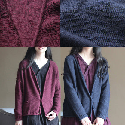Fine Navy Knit Sweaters Sweaters Fine Cardigans Blouse V Neck