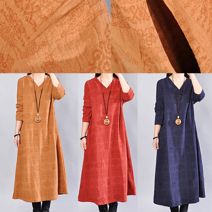 Fine Navy Linen Dress Oversize Traveling Dress Back Side Open V Neck Cotton Dress