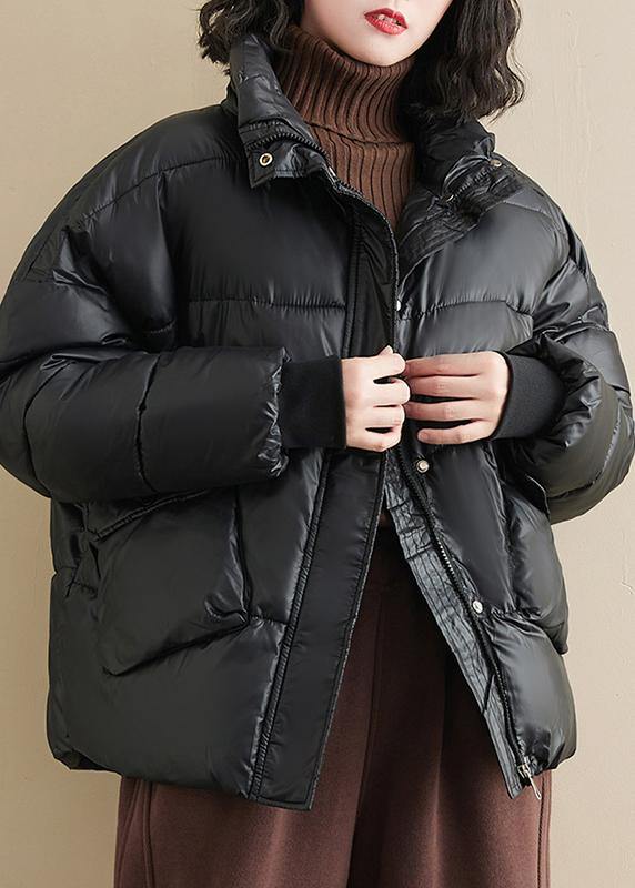 Fine Oversize Winter Outwear Black Patchwork Stand Collar Warm Coat