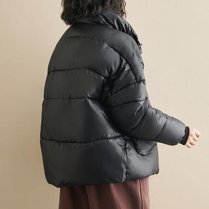 Fine Oversize Winter Outwear Black Patchwork Stand Collar Warm Coat