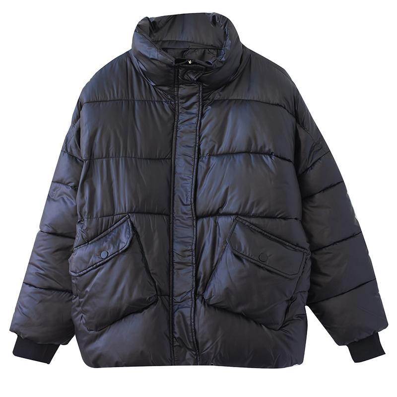 Fine Oversize Winter Outwear Black Patchwork Stand Collar Warm Coat
