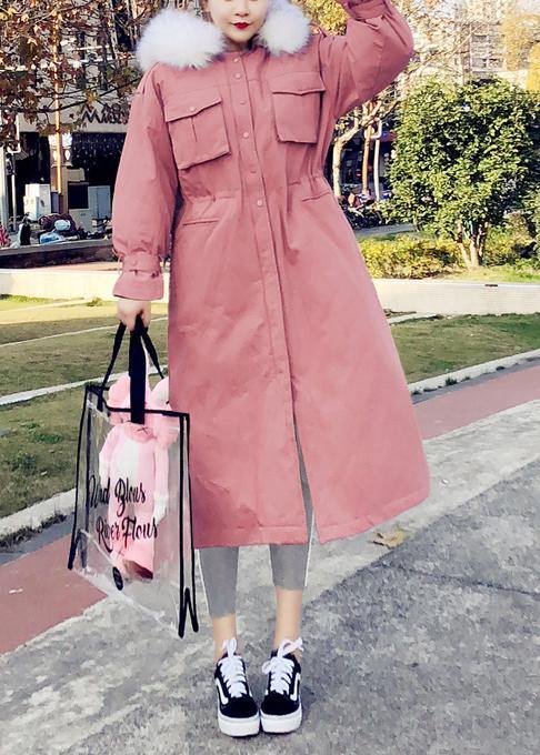 Fine Pink Warm Winter Coat Parka Hooded Flare Sleeve Overcoat