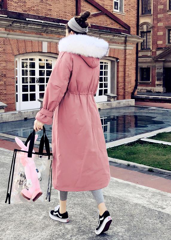 Fine Pink Warm Winter Coat Parka Hooded Flare Sleeve Overcoat