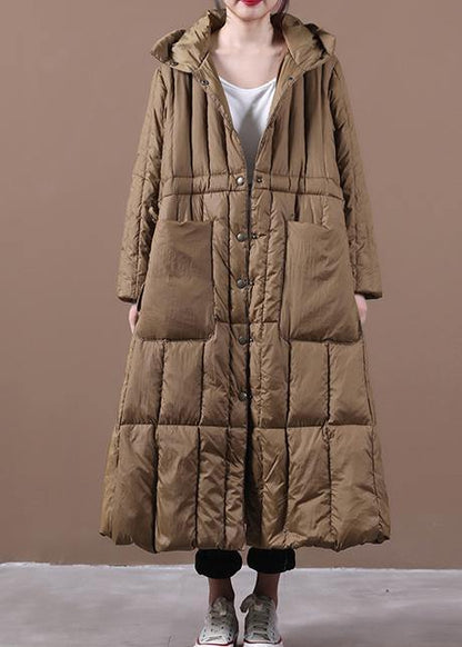 Fine Winter Winter Overcoat Chocolate Hooded Pockets Goose Down Coat
