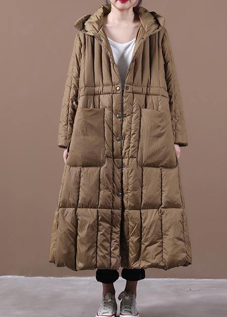 Fine Winter Winter Overcoat Chocolate Hooded Pockets Goose Down Coat