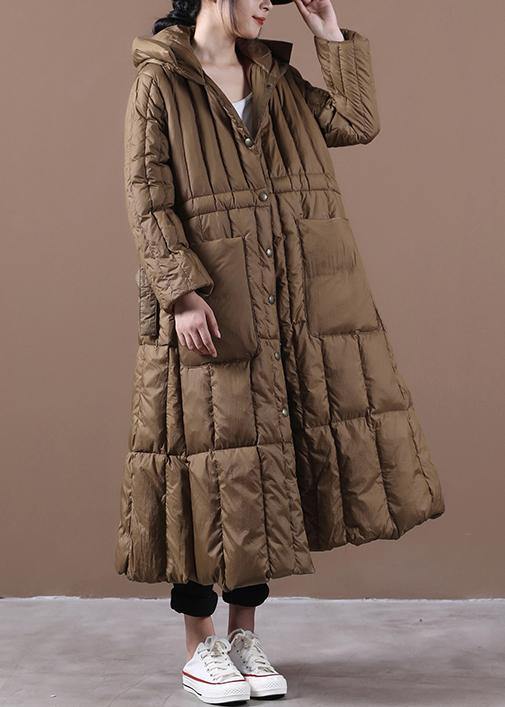 Fine Winter Winter Overcoat Chocolate Hooded Pockets Goose Down Coat
