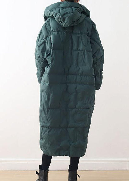 Fine Clothing Winter Jacket Hooded Coats Green Zippered Down Jacket Woman