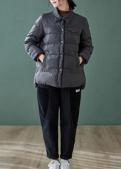 Fine Down Jacket Coats Black Lapel Pockets Outfit