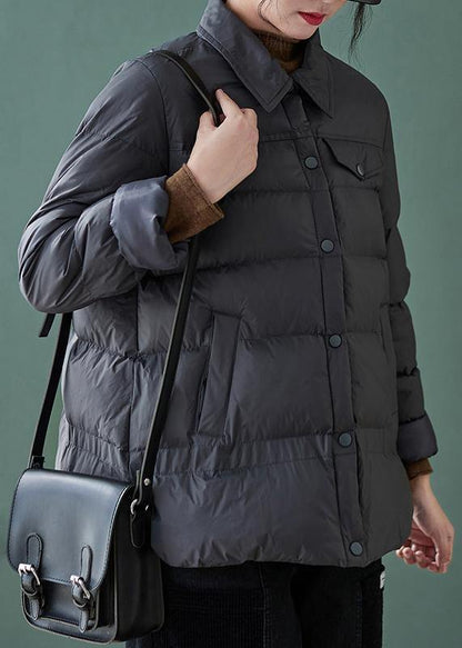 Fine Down Jacket Coats Black Lapel Pockets Outfit