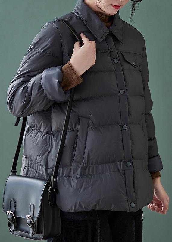 Fine Down Jacket Coats Black Lapel Pockets Outfit