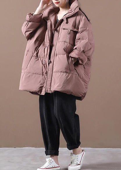 Fine Snow Jackets Pink Hooded Zippered Goose Down Coat