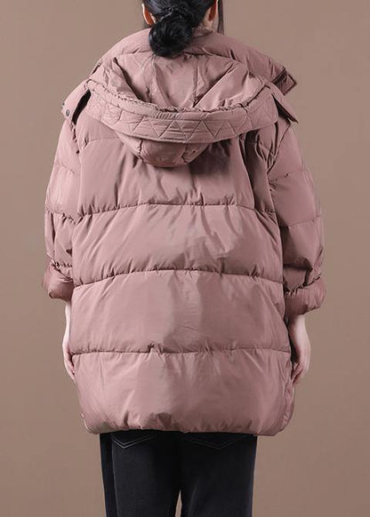 Fine Snow Jackets Pink Hooded Zippered Goose Down Coat