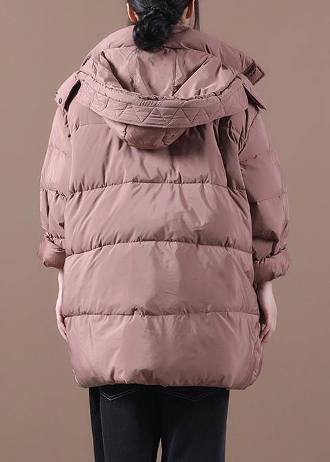 Fine Snow Jackets Pink Hooded Zippered Goose Down Coat