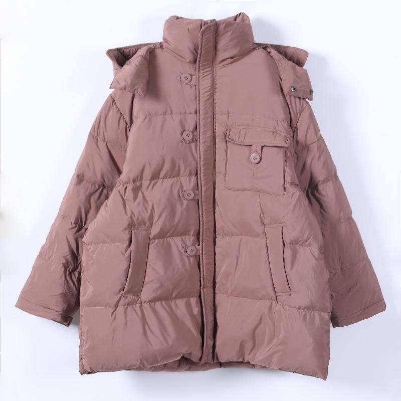 Fine Snow Jackets Pink Hooded Zippered Goose Down Coat