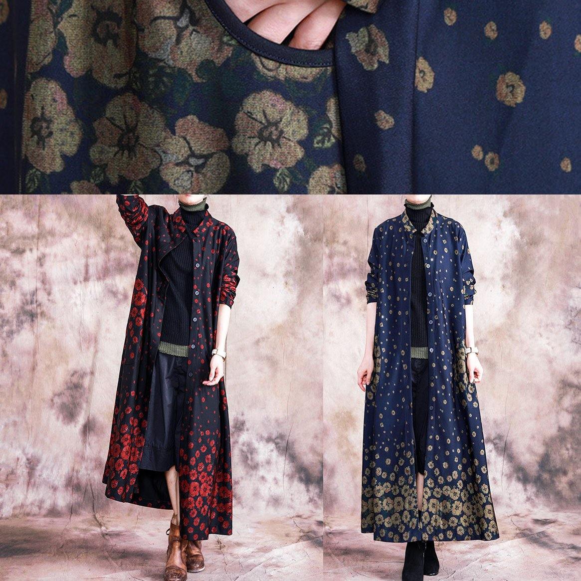 Fine Trench Coat Fall Outwear Yellow Print Button Down Pockets Coats
