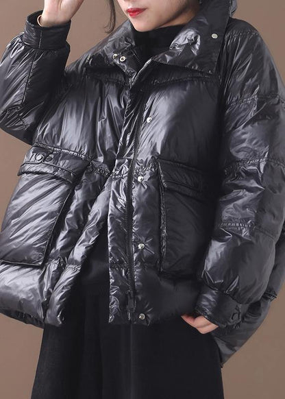 Fine Parka Winter Overcoat Black Stand Collar Warm Winter Coat
