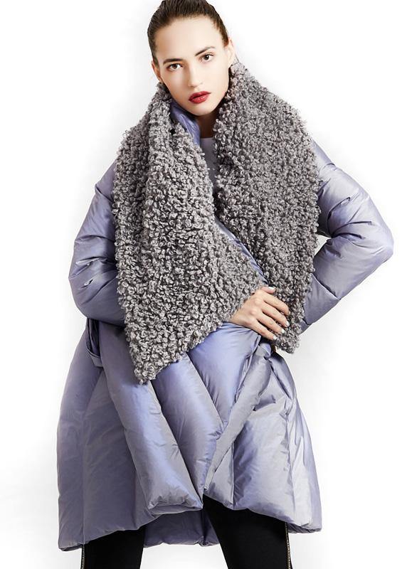 Fine Parka Tie Waist Coats Black Fur Collar Goose Down Coat