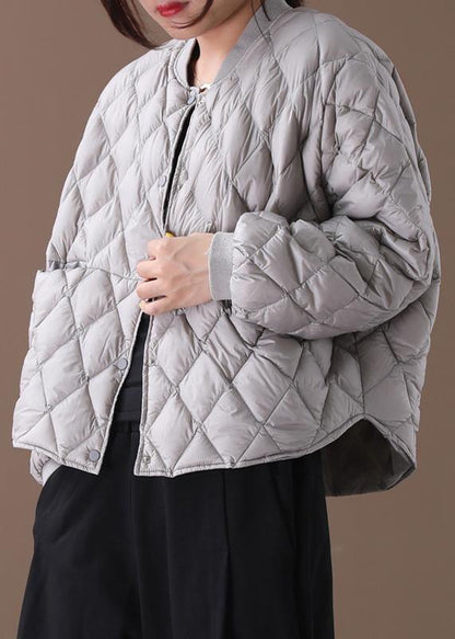 Fine Parka Winter Outwear Gray Stand Collar Geometric Warm Winter Coat