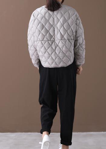 Fine Parka Winter Outwear Gray Stand Collar Geometric Warm Winter Coat