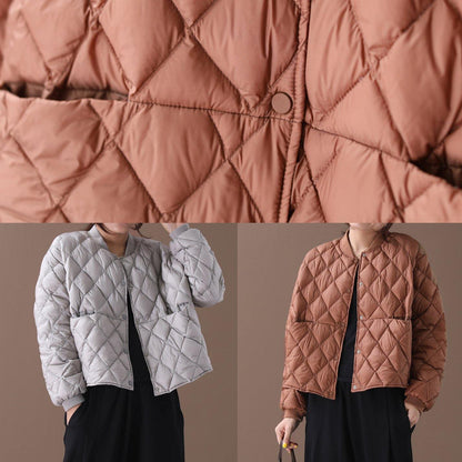 Fine Parka Winter Outwear Gray Stand Collar Geometric Warm Winter Coat