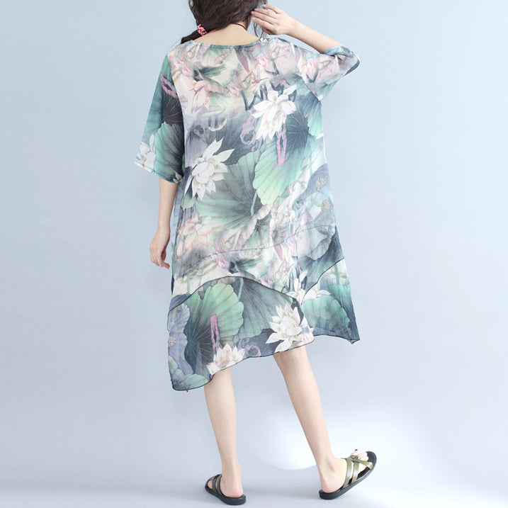 Fine Prints Chiffon Dress Plussize Chiffon Maxi Dress Boutique Half Sleeve Asymmetric Hem Clothing Dress