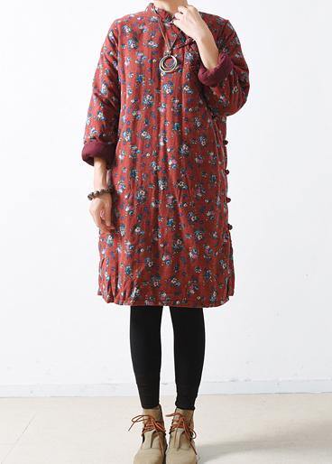 Fine Red Outfit Oversize Winter Jacket Stand Collar Side Open Coats